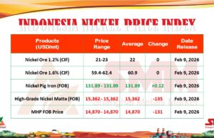 INPI 9 Februari 2026: Harga Bijih Naik Tipis, MHP dan Nickel Matte Turun lebih US$1.000/dmt