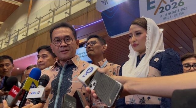 Menteri Perdagangan Busan saat memberikan keterangan pers di TEI 2026